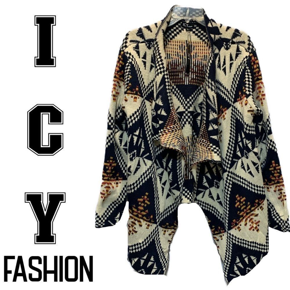 NWT Icy Fashion Sweaters Aztec Print Open Cardigan size M - Picture 2 of 12